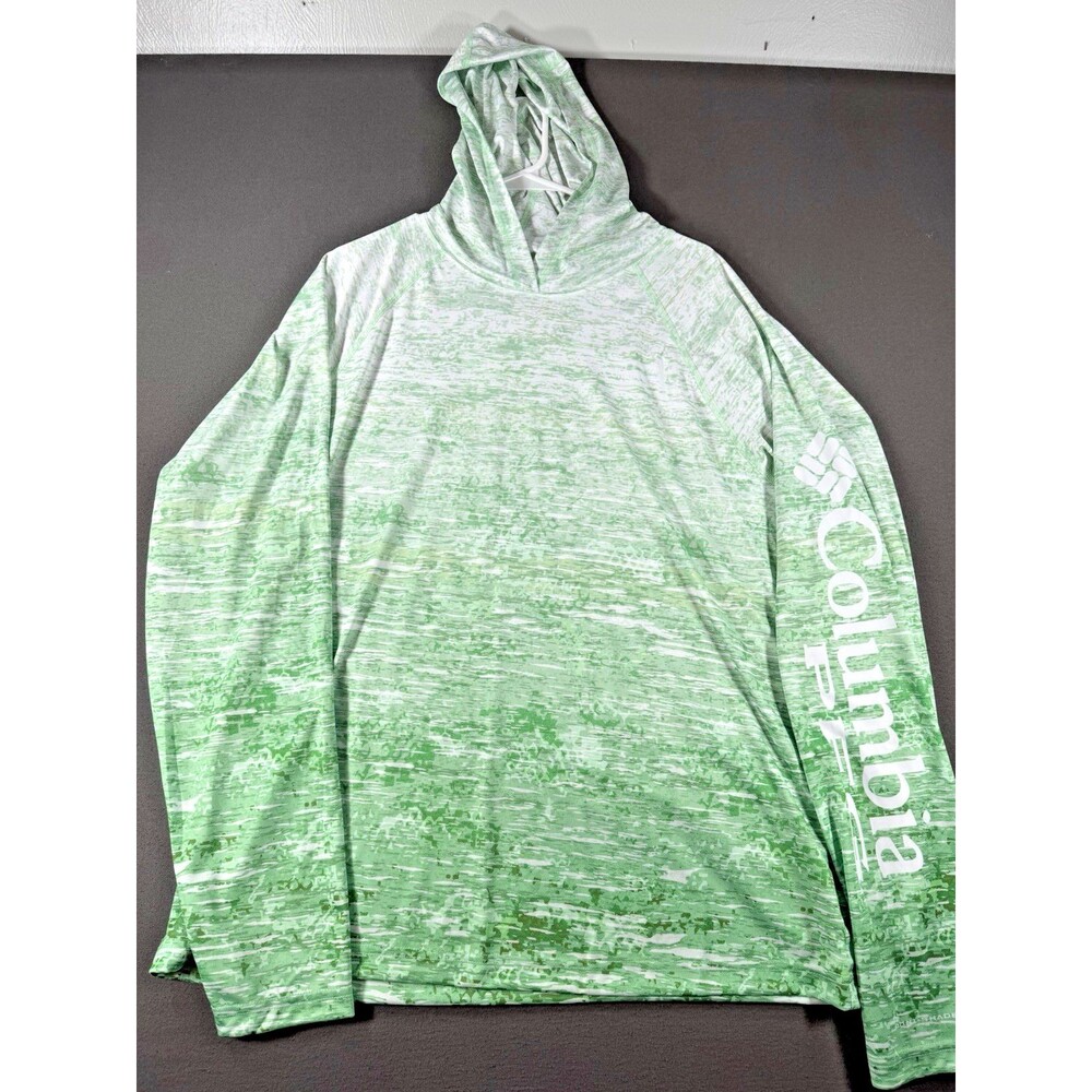 Columbia PFG Hoodie Men XL Green Performance Super Deep Waves Fishing Omni Shade